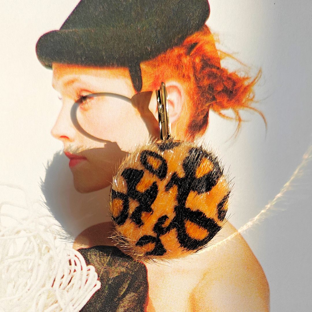 Faux cheetah fur statement earrings