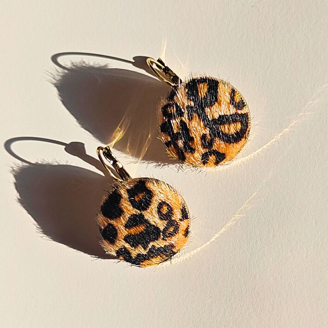 Faux cheetah fur statement earrings