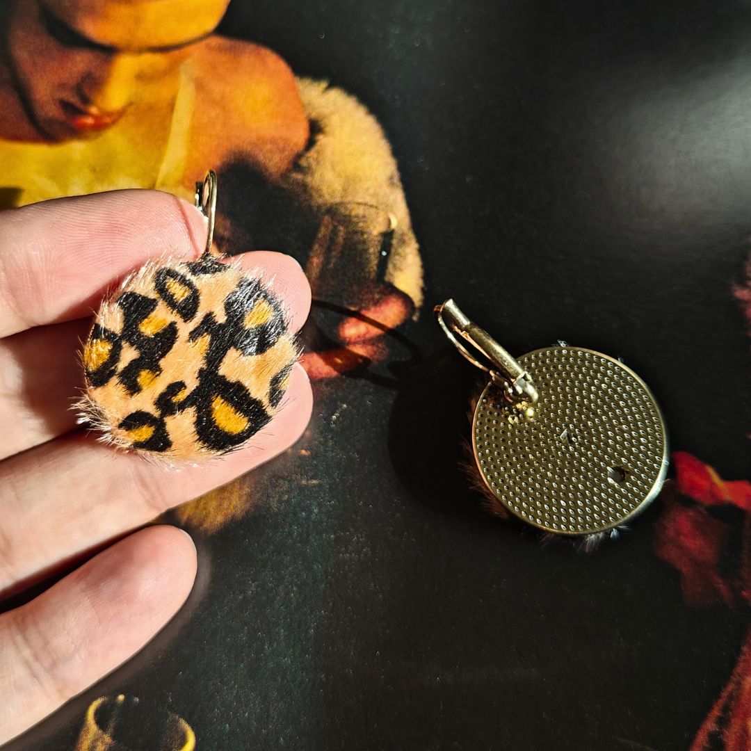 Faux cheetah fur statement earrings