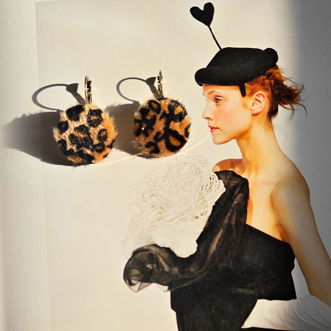 Faux cheetah fur statement earrings