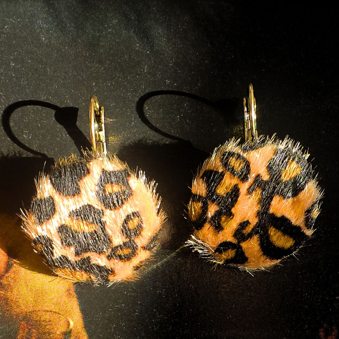 Faux cheetah fur statement earrings