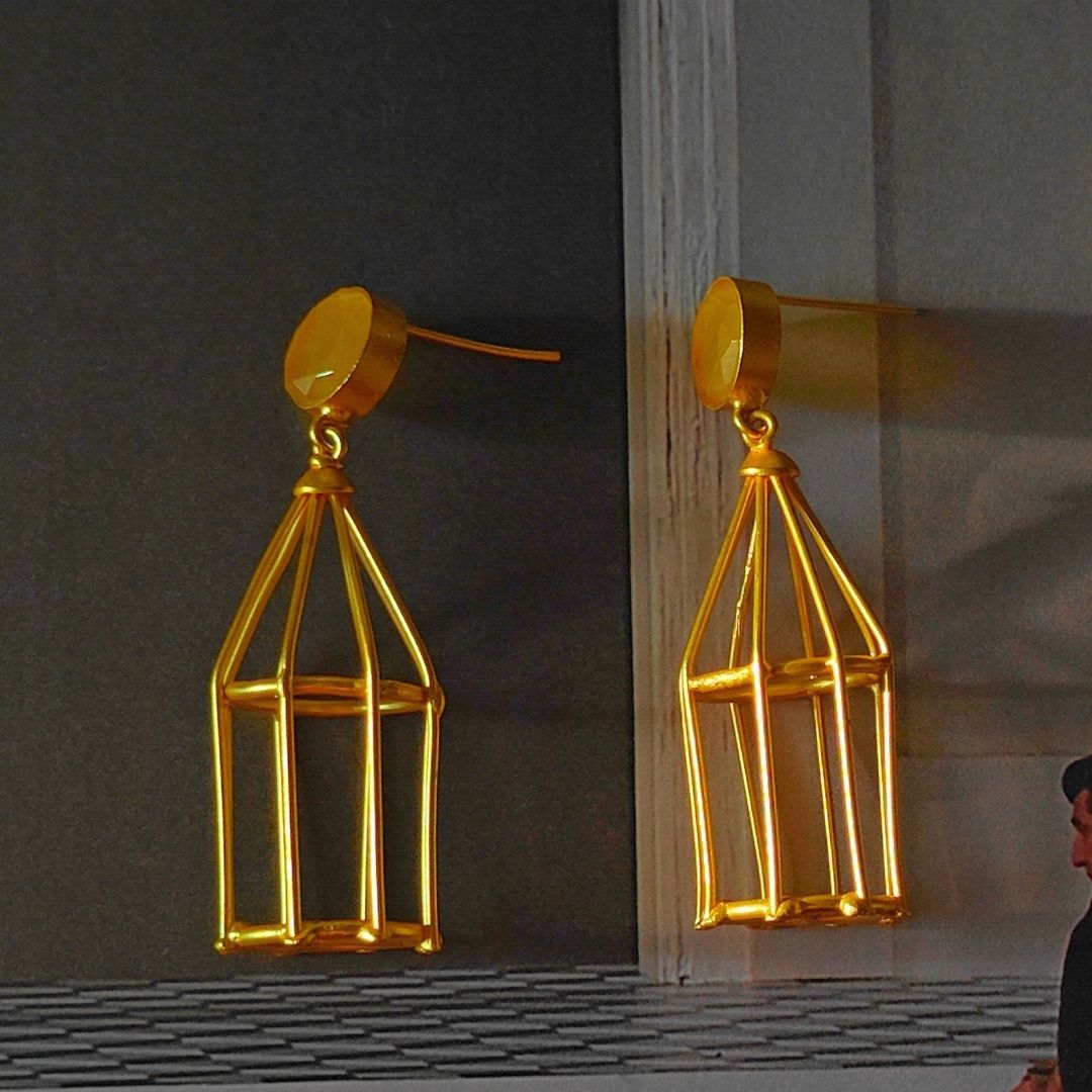 Golden Pinjara earrings - yellow stone