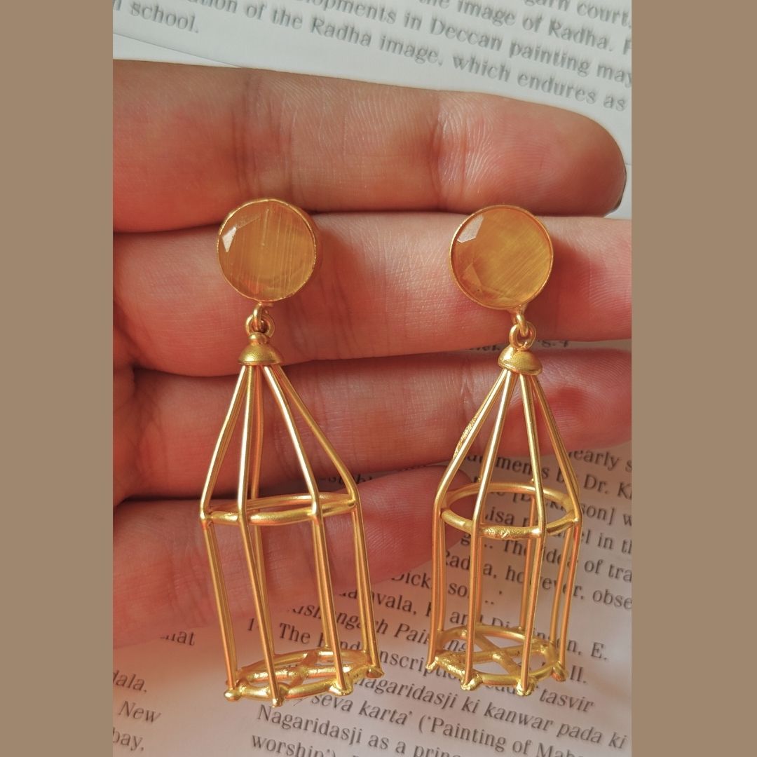 Golden Pinjara earrings - yellow stone