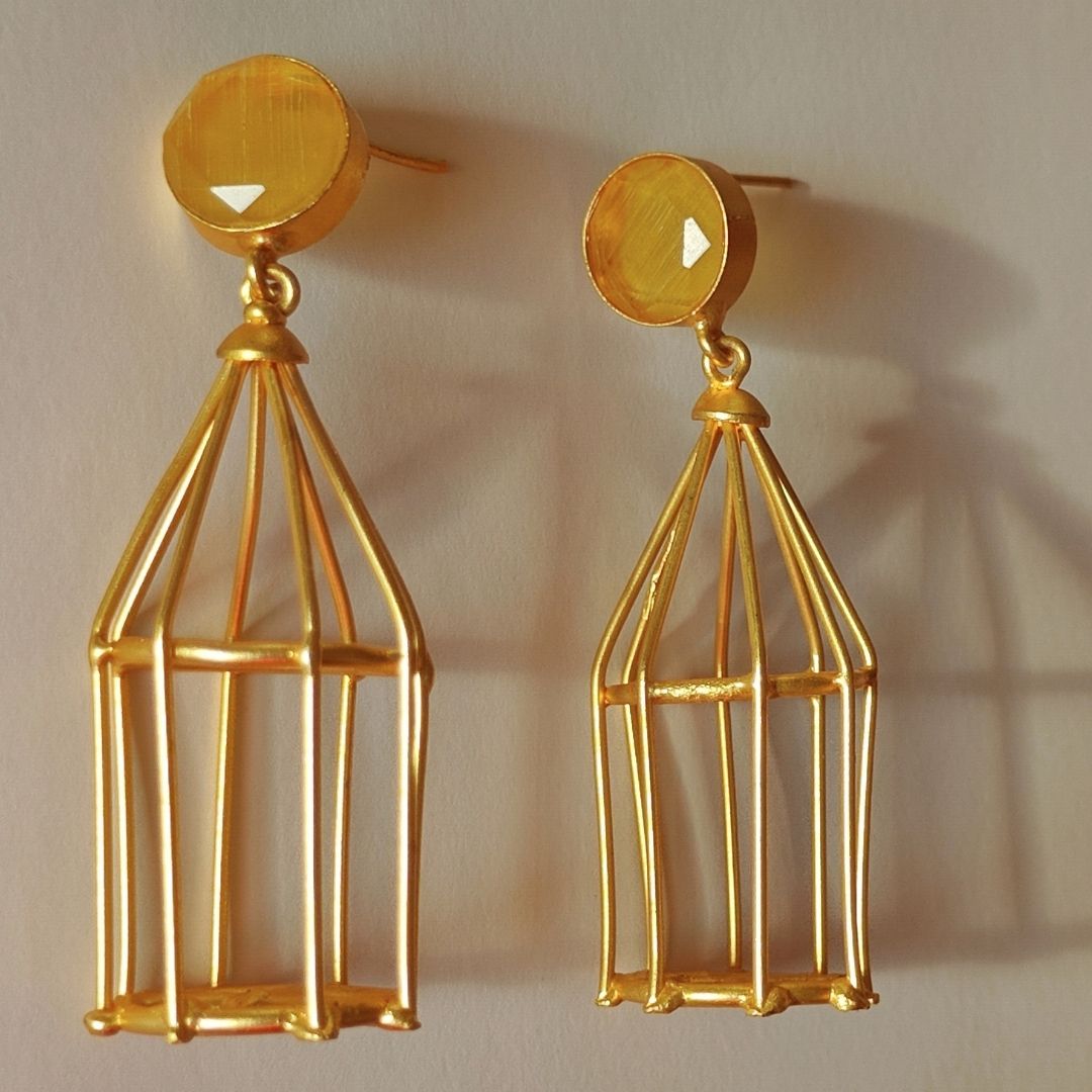 Golden Pinjara earrings - yellow stone