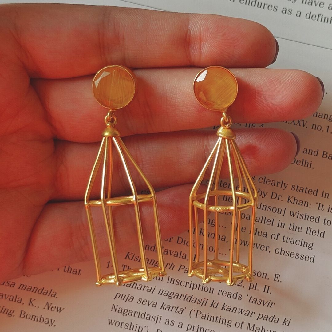 Golden Pinjara earrings - yellow stone