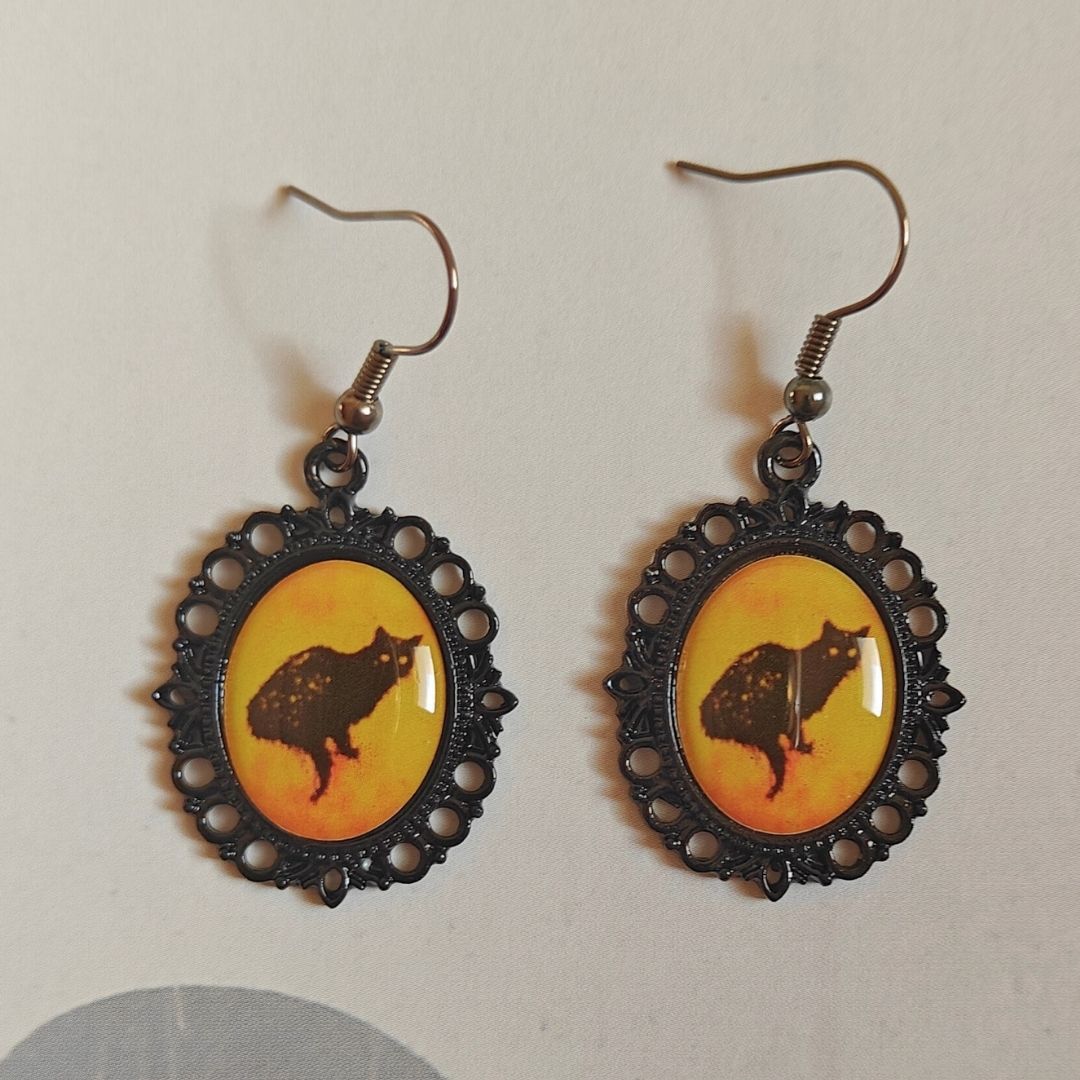 Black cat vintage earrings