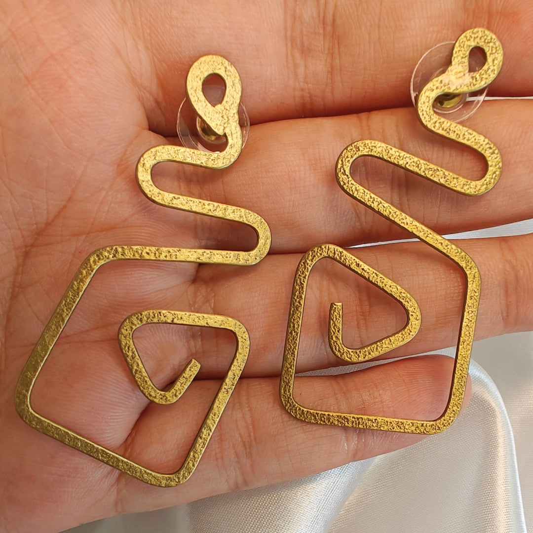 Zig zag brass statement earrings