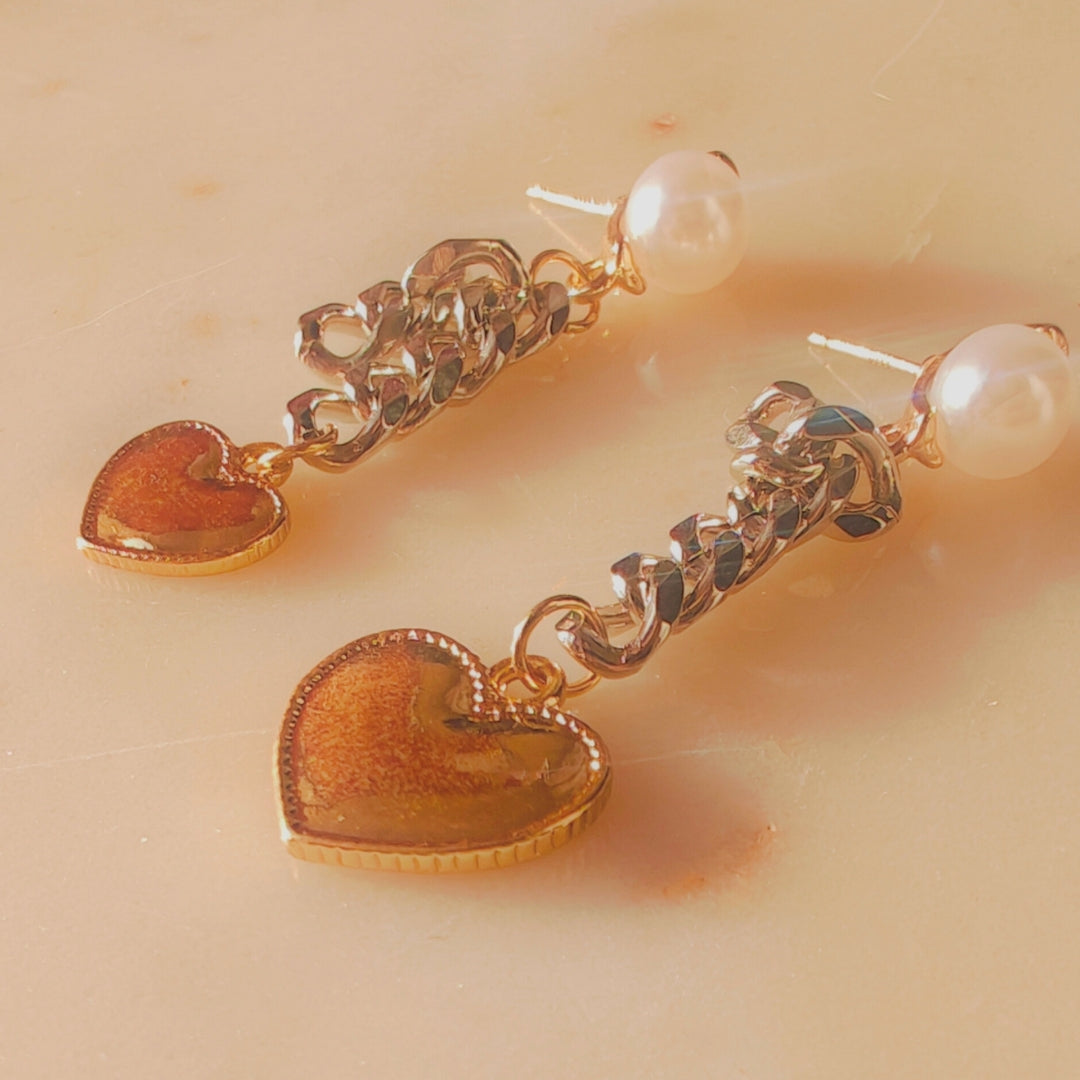 Heart drop chained earrings