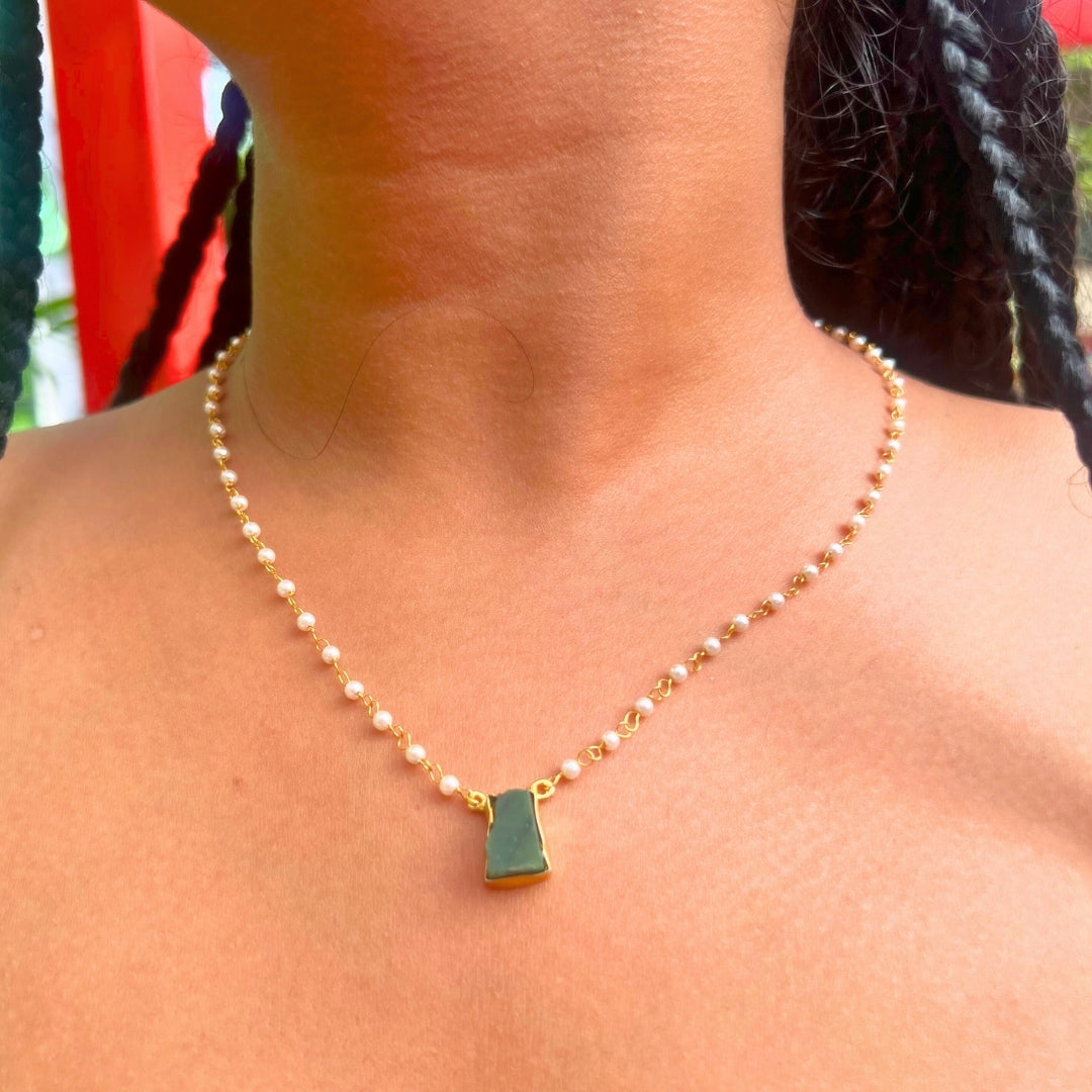 Green stone godess necklace