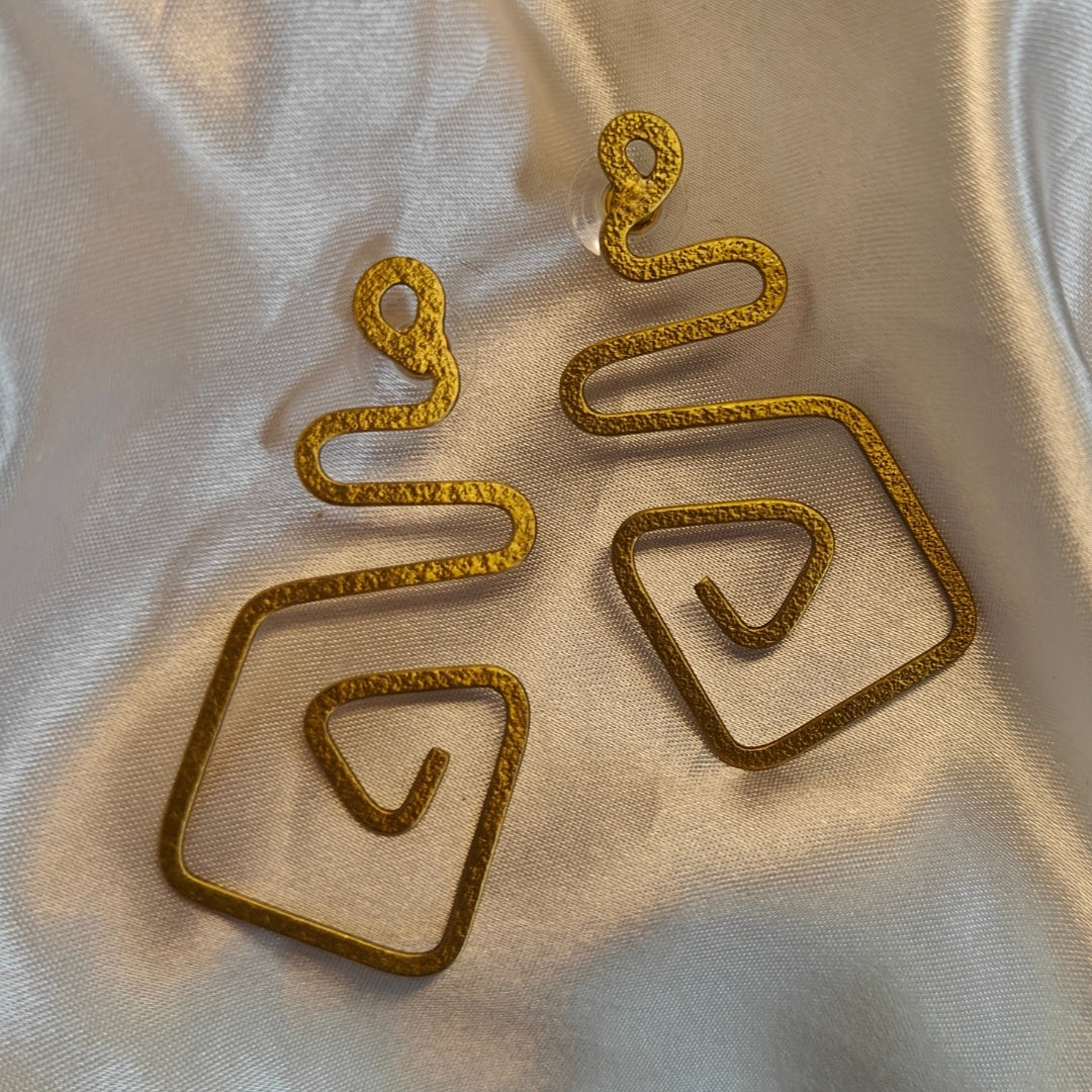 Zig zag brass statement earrings