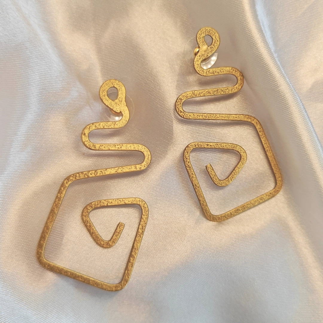 Zig zag brass statement earrings