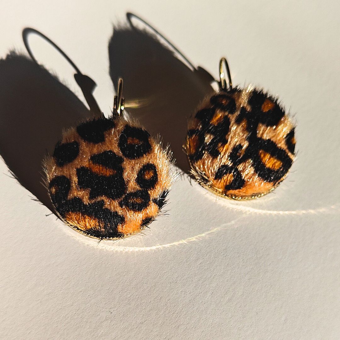 Faux cheetah fur statement earrings