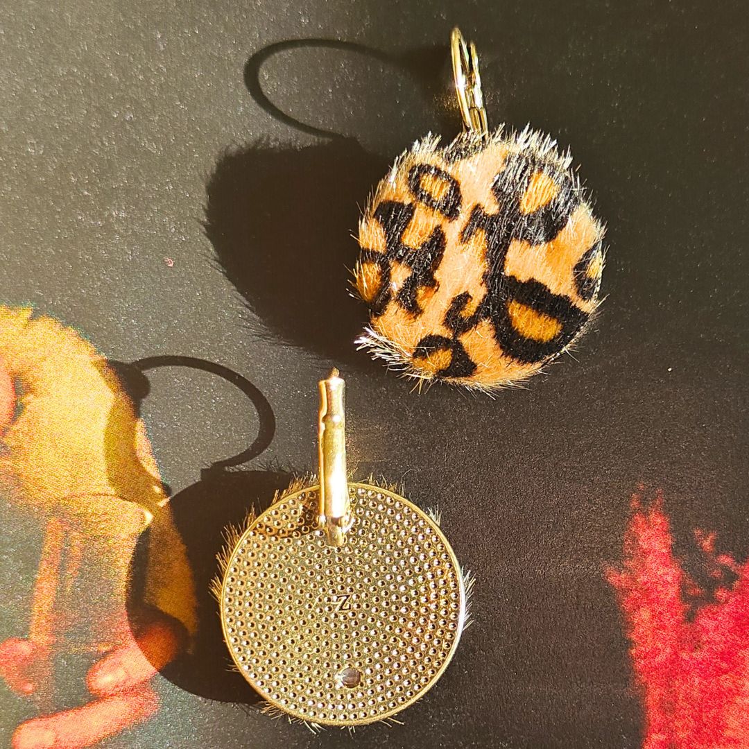 Faux cheetah fur statement earrings