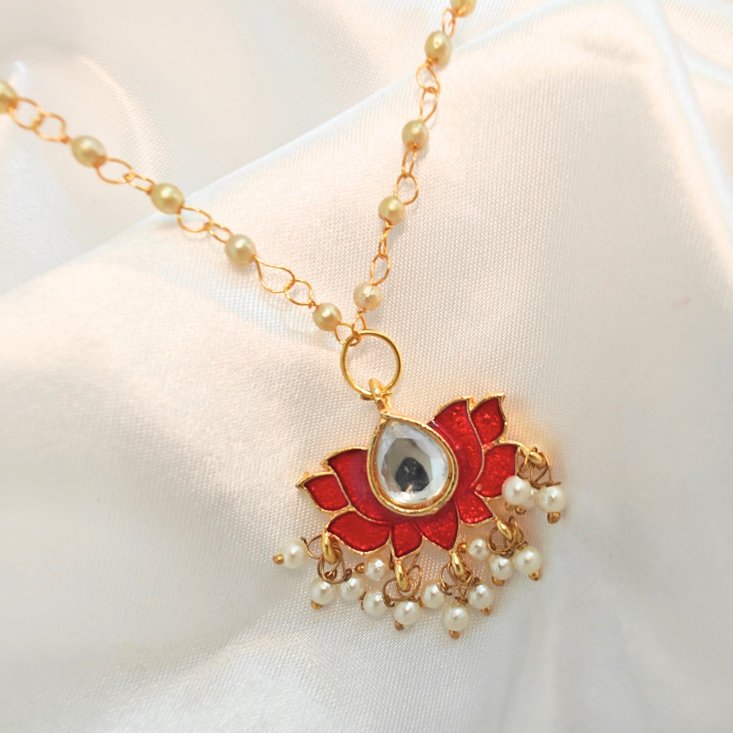 Red lotus bloom necklace