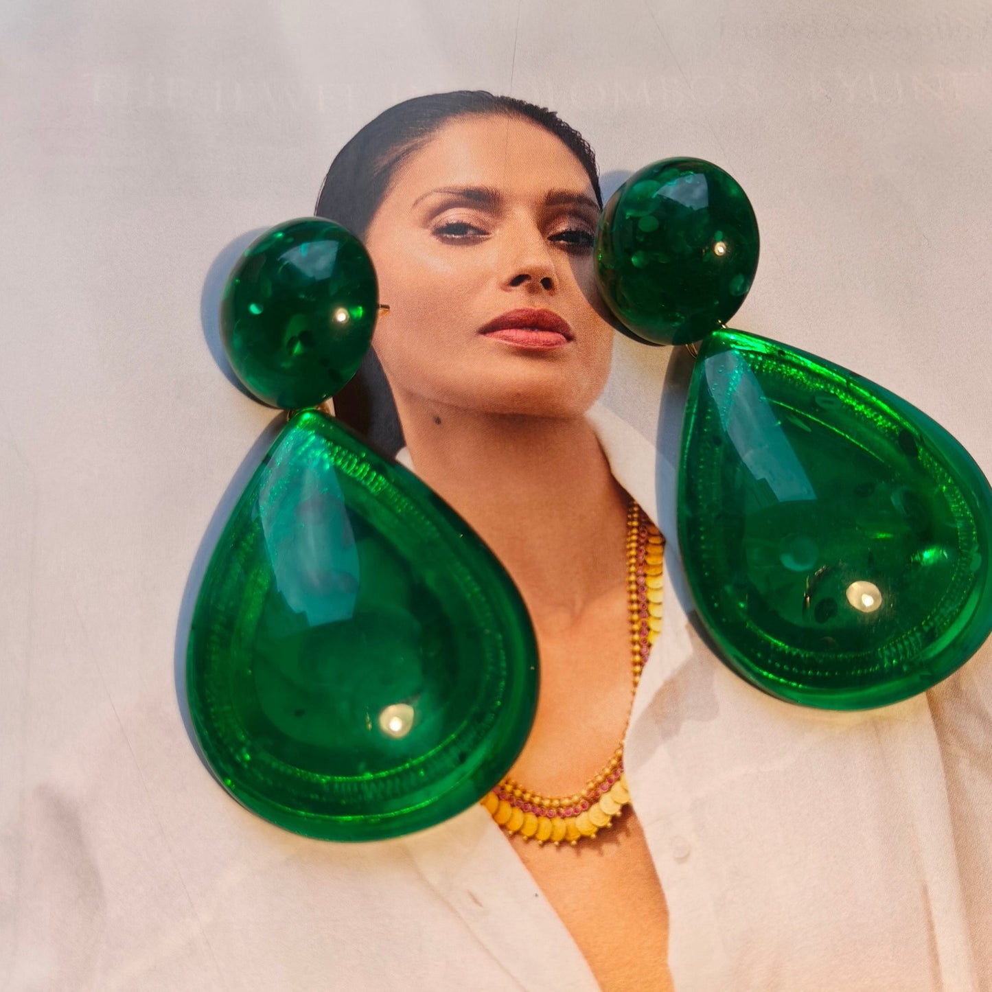Green heart of stone series earrings