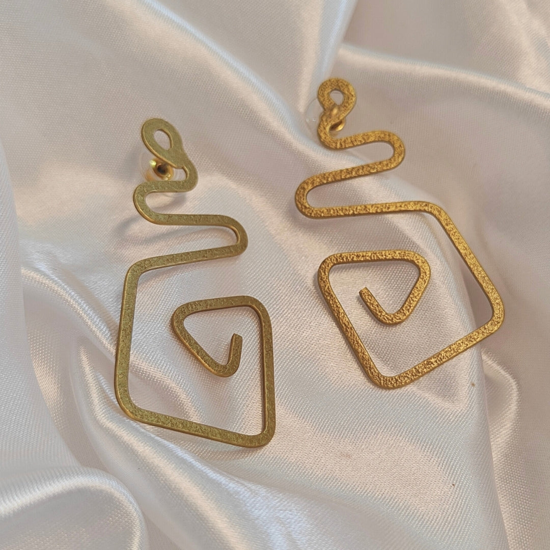Zig zag brass statement earrings